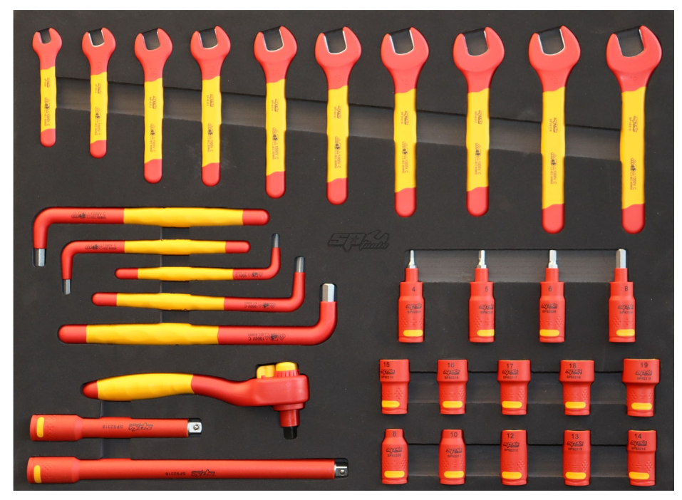 SP Tools Foam Tray Tool Kit - 32pc - VDE Insulated - Spanners, Sockets, Hex Keys, Hex Sockets, Ratchet & Extension Bars SP55900 Pre Order Now